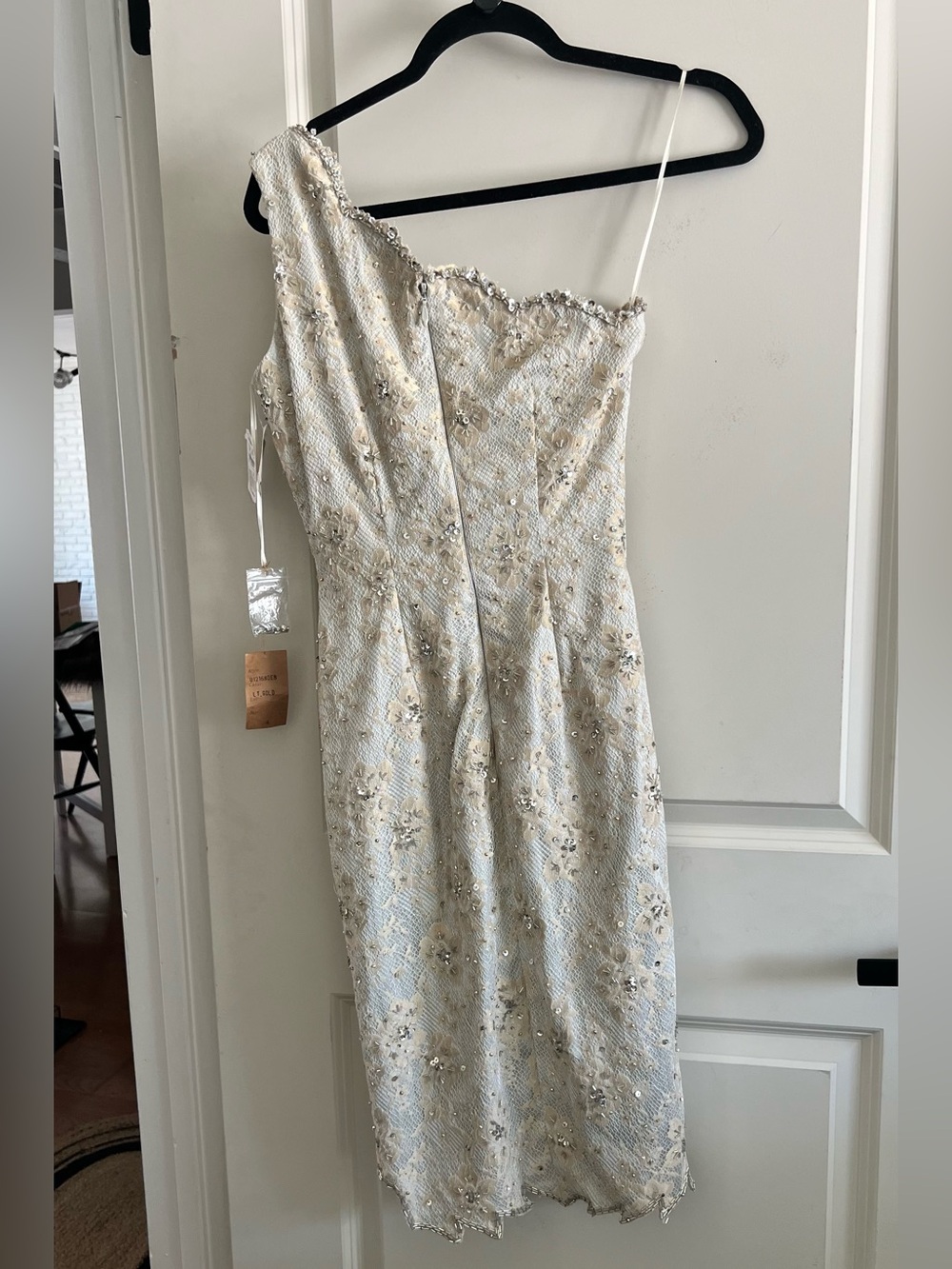 Vintage Mandalay One Shoulder Beaded Lace Cocktail Dress Neiman Marcus NWT 4 - Picture 2 of 11